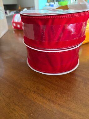 Set of 2 Wired Jumbo Ribbon 2.5" X 80 Ft Red 70% Polyester 30% Polyethylene